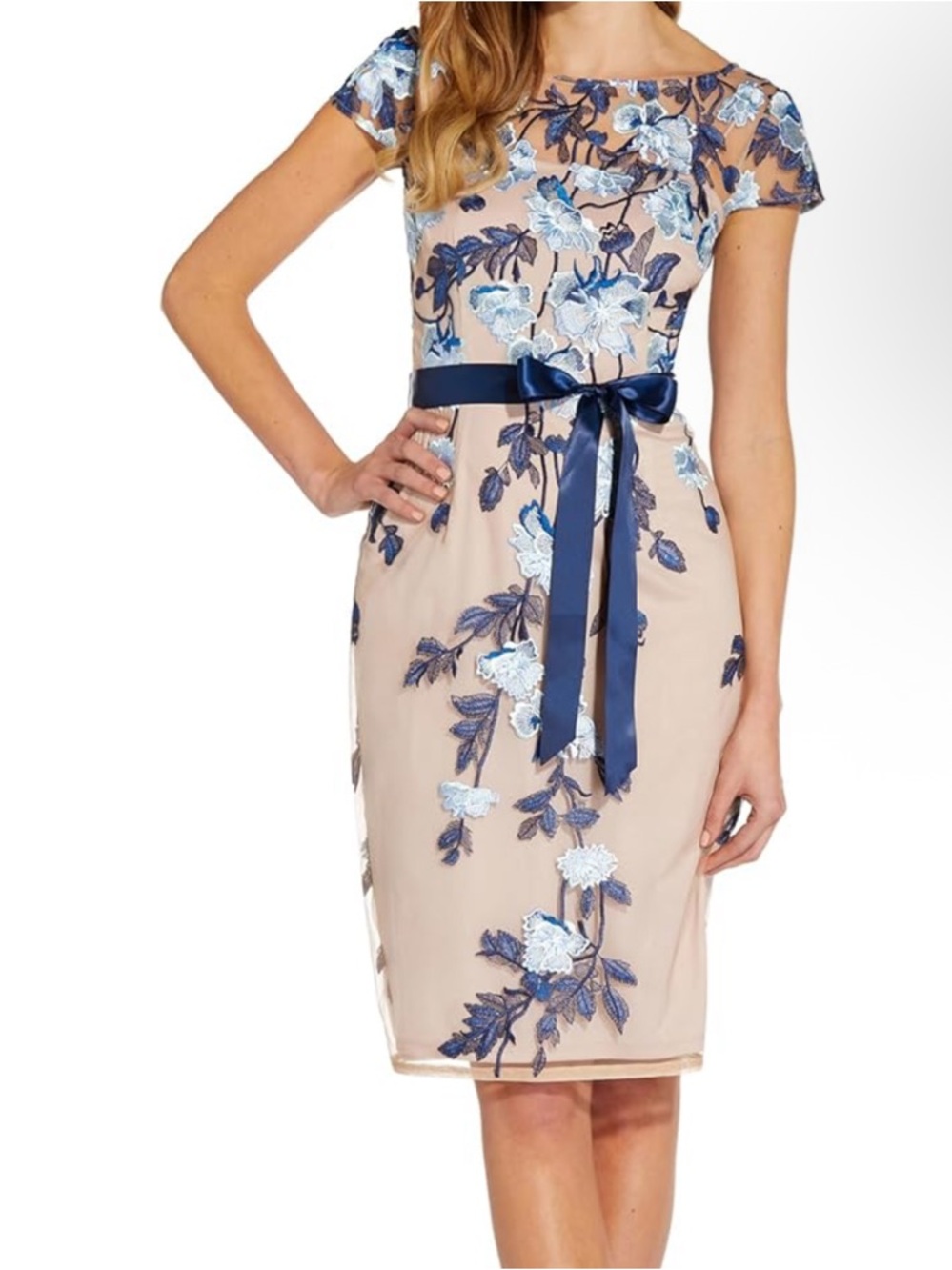 Adrianna Papell Embroidered Sheath Midi Dress